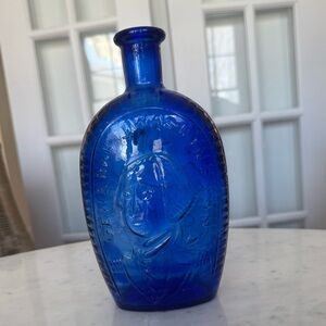 Vintage General Washington Cobalt Blue Glass Flask Bottle